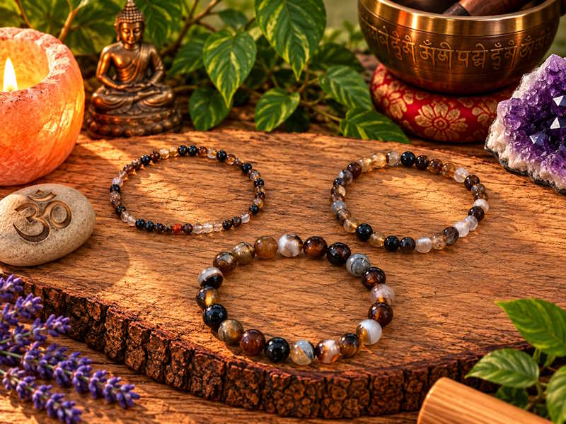 Pulsera Ágata Marrón bola facetada